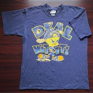 Vintage 90s Looney Tunes Tweety Bird Deal With It Blue Mens T Shirt Size Large